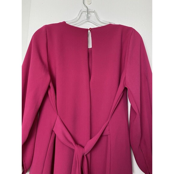 Zara Mini Dress Women Size S Fuchsia Long Balloon Sleeves Tunic Tie Waist - Picture 13 of 15